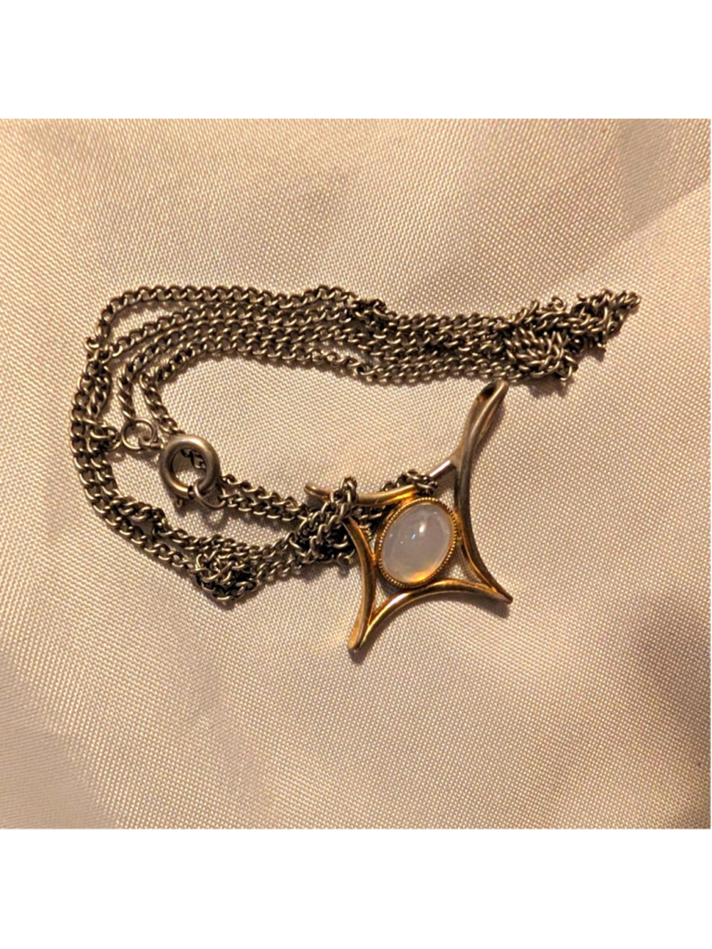 Vintage Sarah Coventry Moon Beam Necklace Faux Opal Gold Tone 1970s Pendant